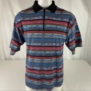 Men's Zip Polo Shirt in Blue & Burgundy Stripes